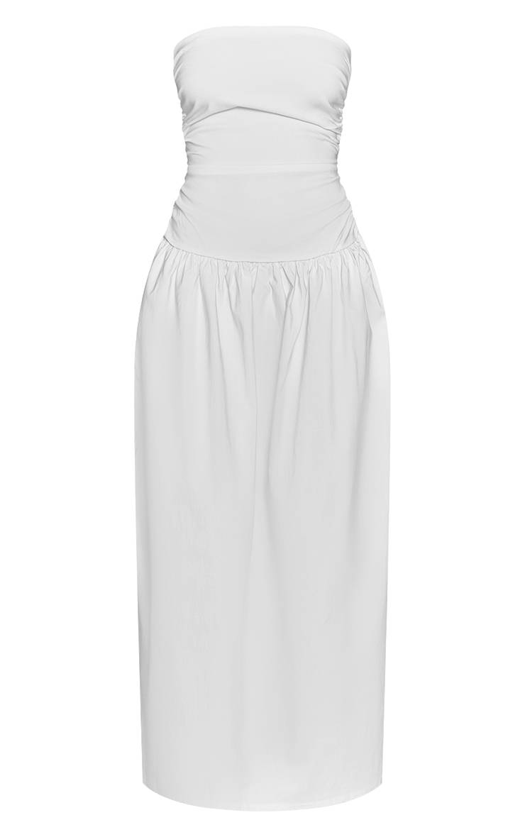 Blanc Robe Maxi Bandeau Froncée En Tissu Extensible Tissé