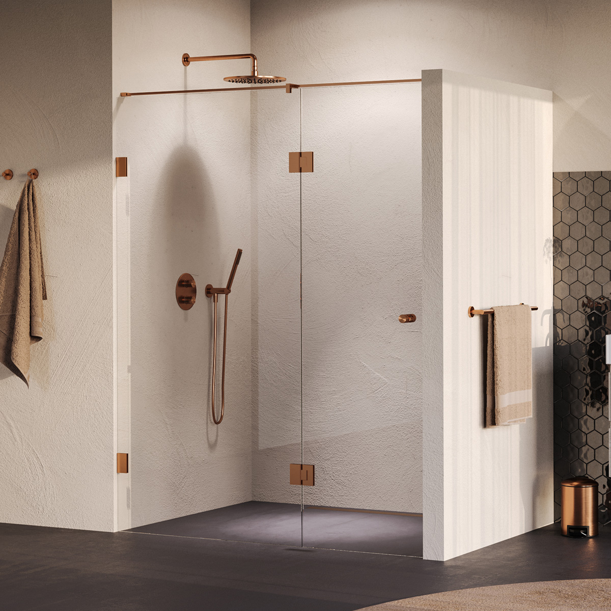 Brauer Void Carving profielloze nisdeur 160cm met draaideur 70cm aan glas koper geborsteld PVD