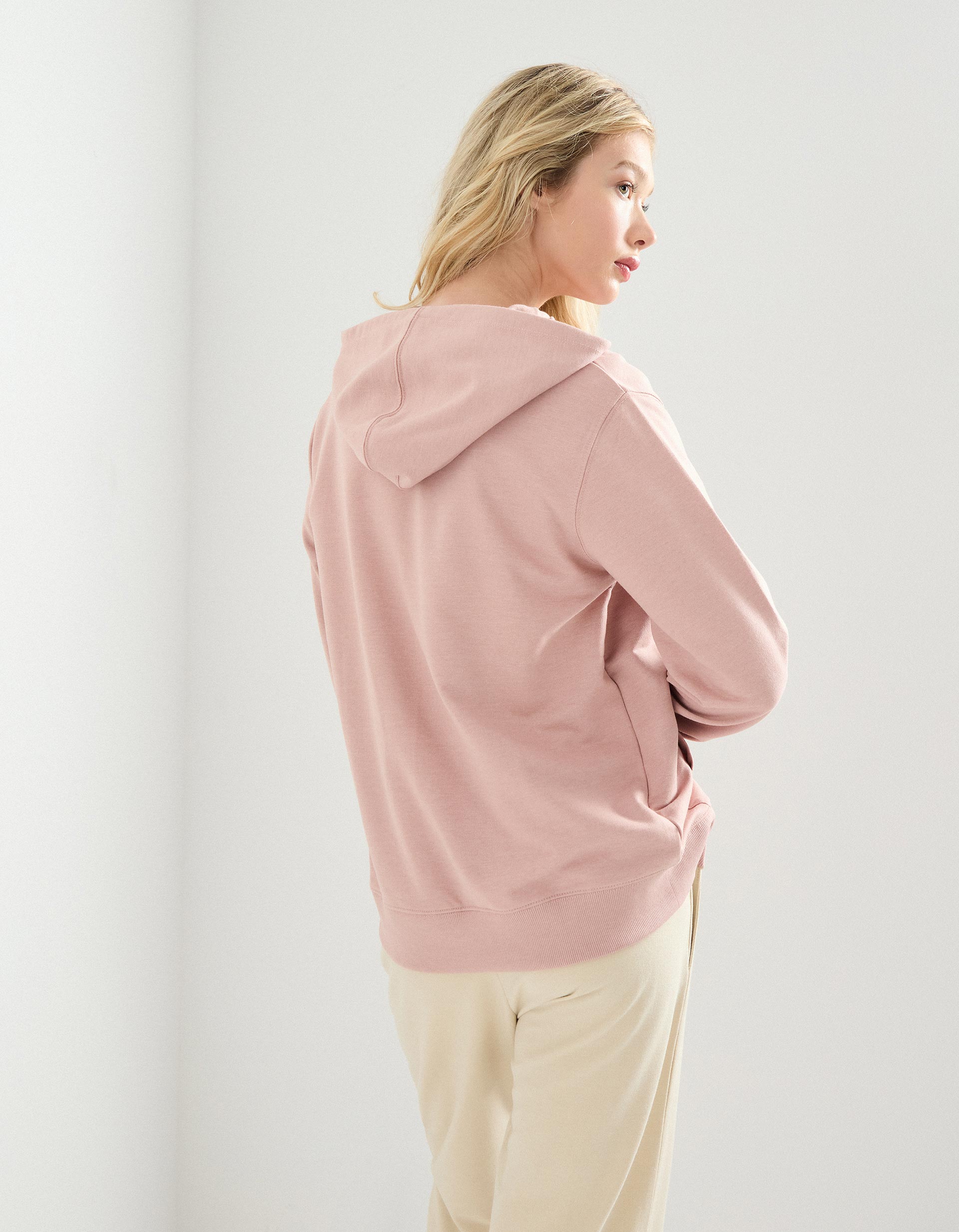 Sweatshirt com Capuz, Mulher, Rosa Claro