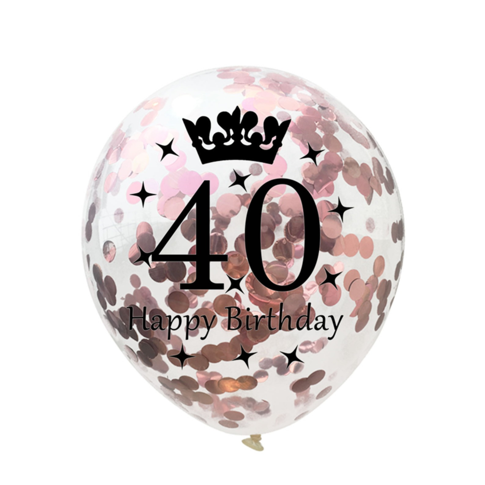 (5er Set) Ø30cm Party Deko Ballons Latex Luftballons 40 Happy Birthday mit Konfetti - Roségold / Transparent