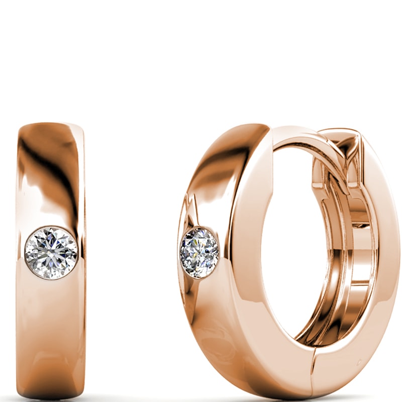 Boucles d'oreilles - Laiton plaqué or rose 18 k  & cristal blanc