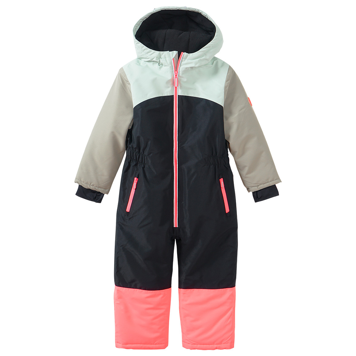 Topolino Mädchen Schneeoverall mit Farbteilern schwarz / oliv / helloliv / neonpink
