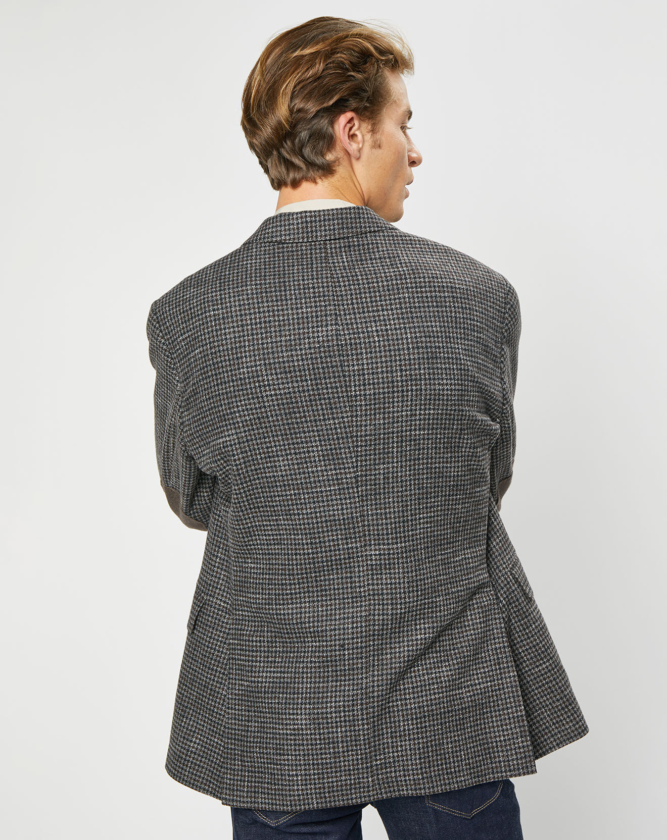 Hackett London Veste en Laine mélangée à imprimé pied-de-poule marron/gris