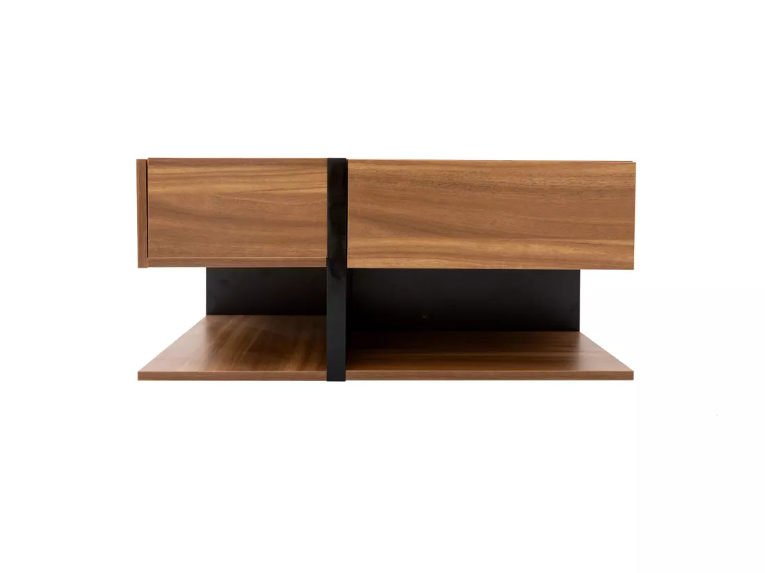 Table basse carrée haute brillance, avec 4 tiroirs, design uniques, espace de rangement en bas, 78x78x36cm naturel