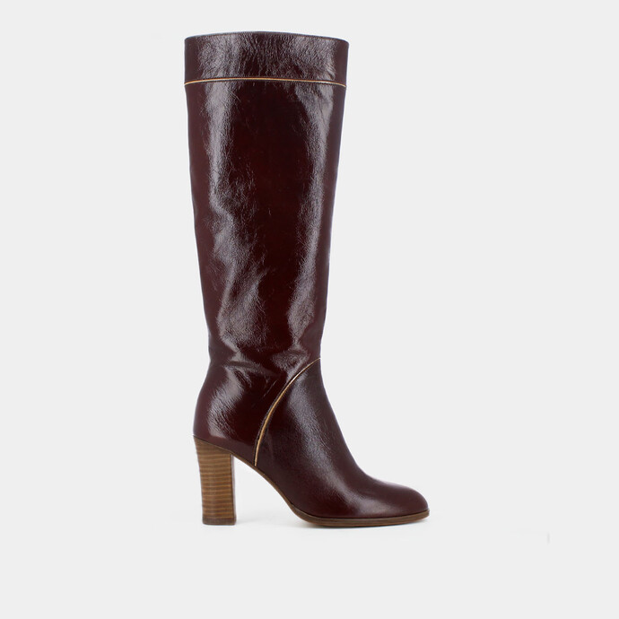 Bottes à talon haut  en cuir vieilli marron