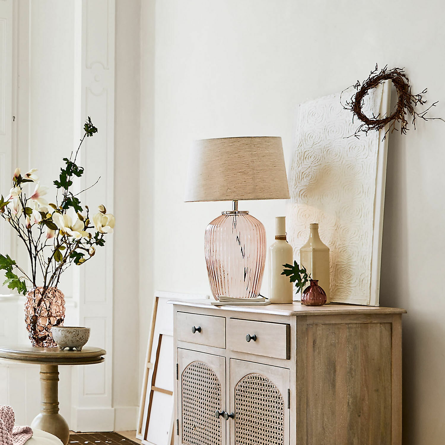 Tischlampe Fenis creme/rosa
