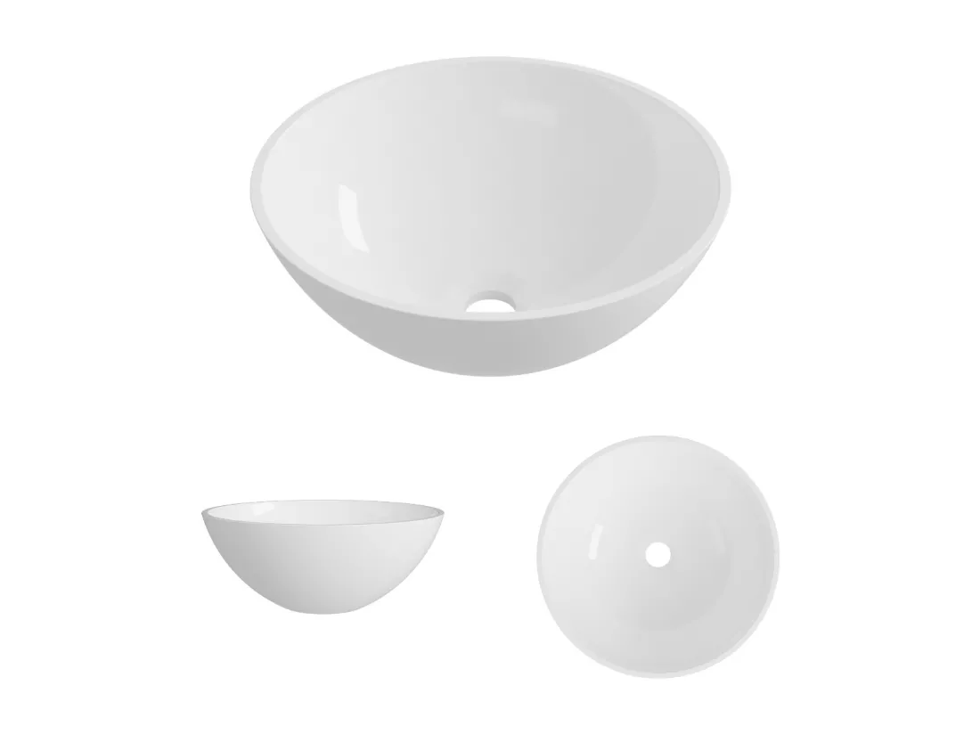 Vasque à poser VIDAR - 75% Minéral Blanc Brillant Ronde 38cm*H15cm - LAVABERG