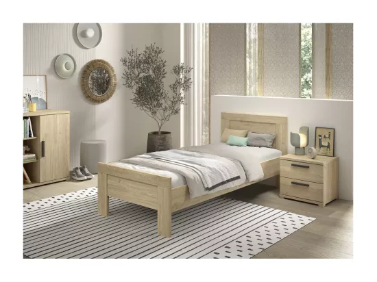MARCO - Chambre Enfant Lit 90x200cm + Chevet Aspect Chêne clair