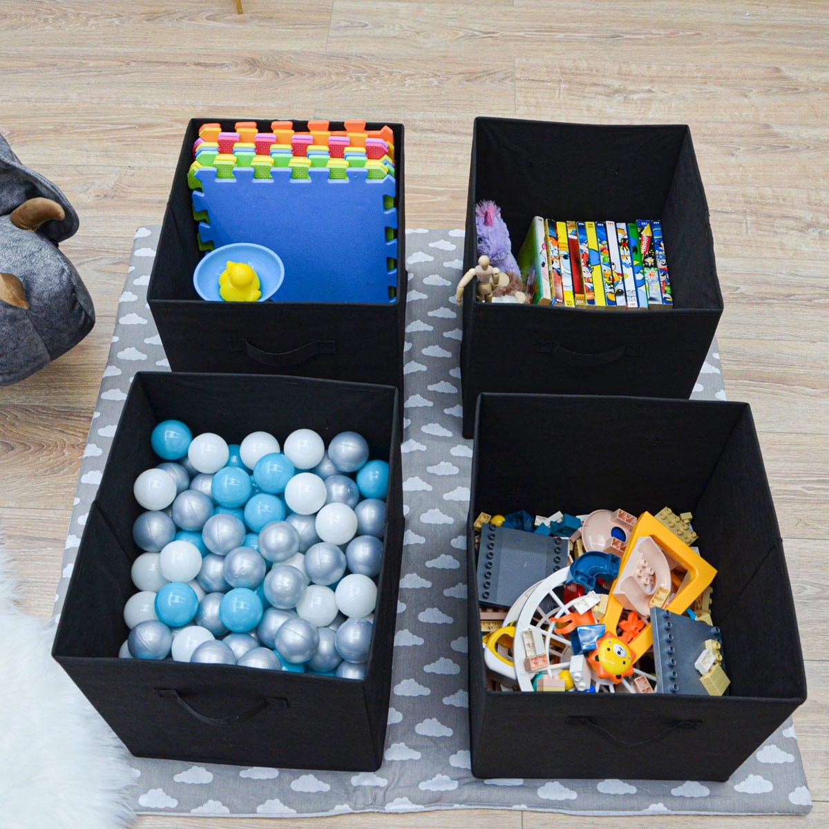 4er Set Aufbewahrungsbox für Kallax Regal - 33x38x33 Stoff Box mit Griff - Schwarz