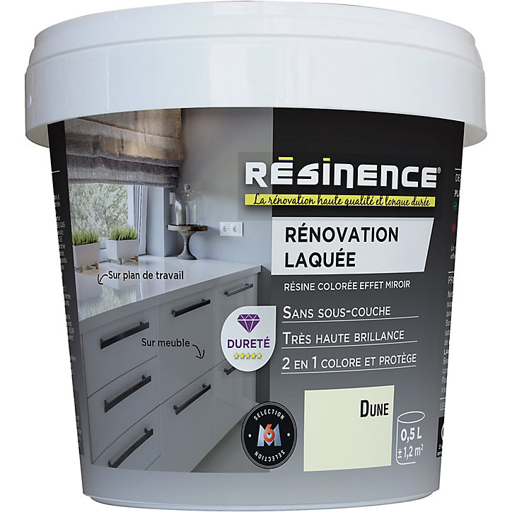 Résine multisupports Résinence Rénovation Laquée brillant colorée blanc dune 500ml