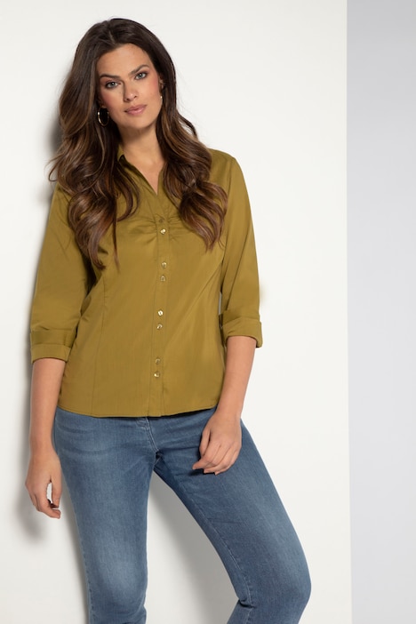 Bluse, offener Hemdkragen, Raffung, Langarm
