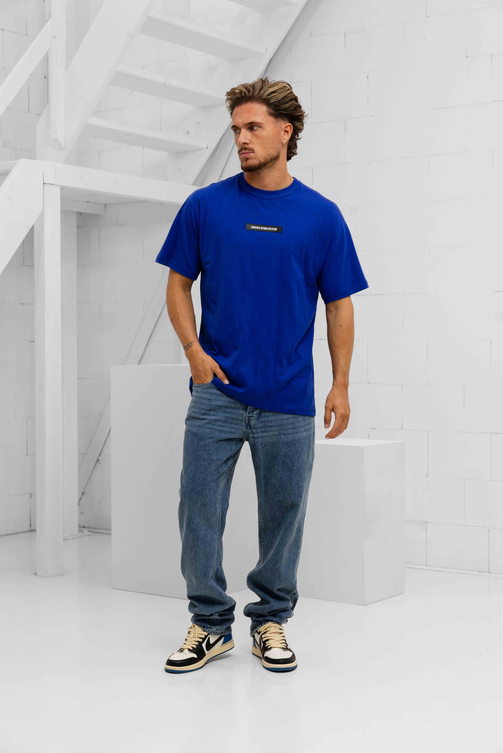 Versace Jeans Couture Silicon Patch T-Shirt Heren Blauw