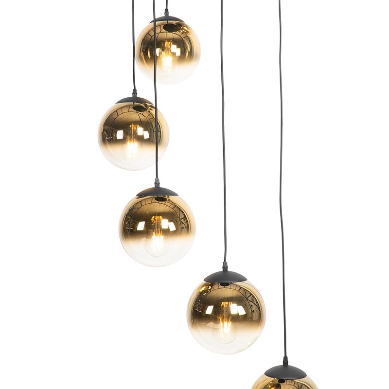 Art deco hanglamp zwart met goud glas 7-lichts - pallon