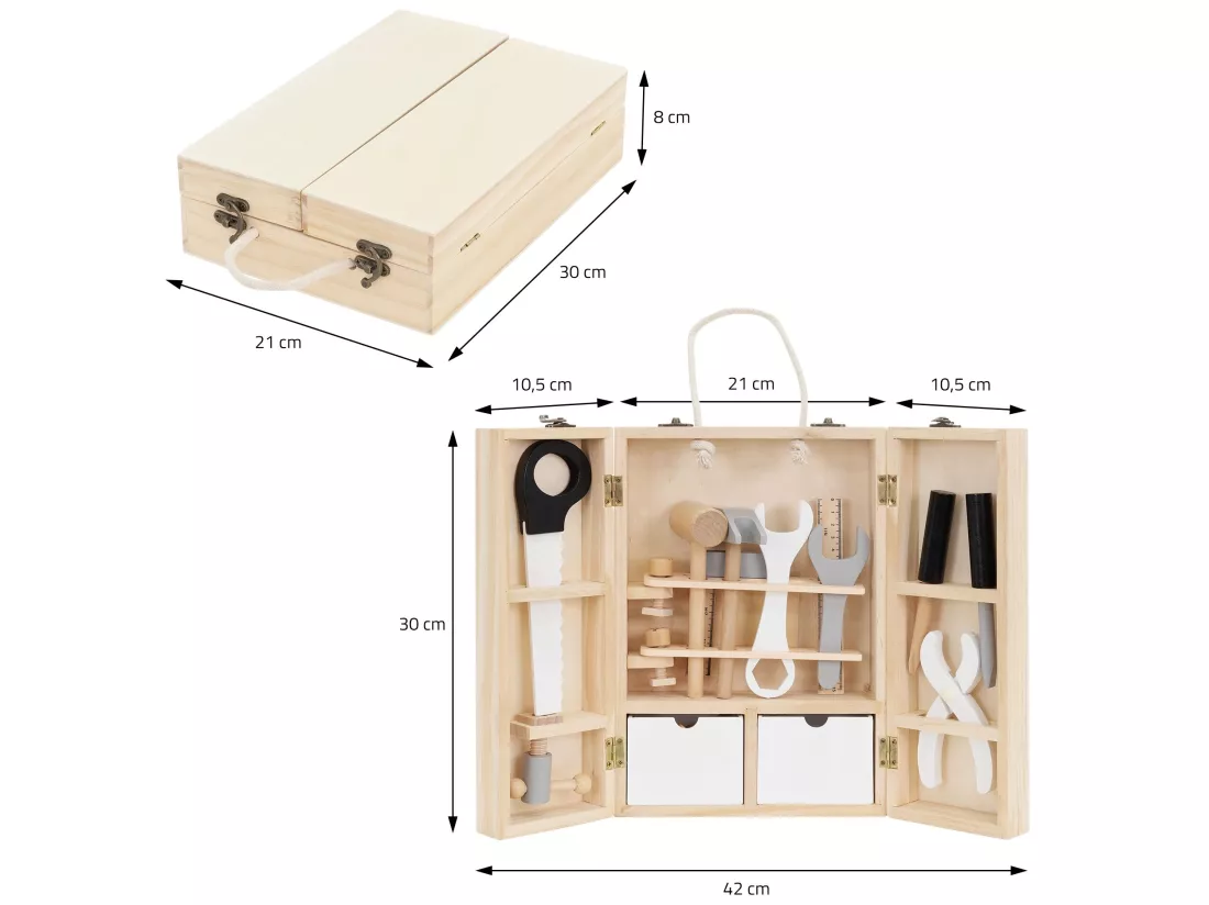 Boîte à outils Boîte à outils avec accessoires Enfants Jouets Boîte en bois