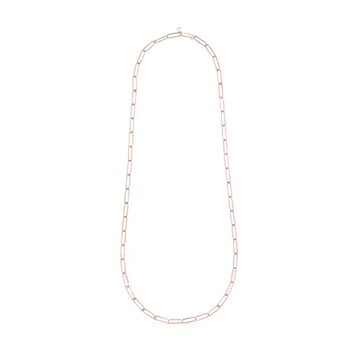 Gargantilha com banho de ouro rosa 18k sobre prata e anéis ovais extragrandes, corrente de 95 cm.