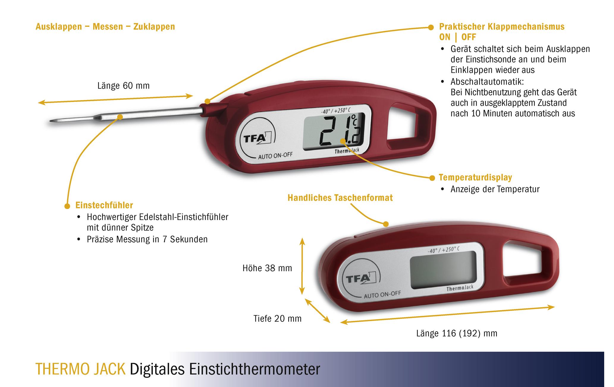 Einstichthermometer THERMO JACK, BordeauxDigitales Einstichthermometer