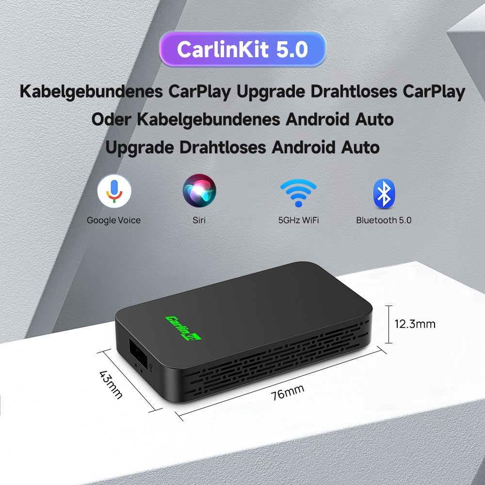 5.0 WiFi Apple Carplay Android Auto KFZ USB A Wireless Adapter (iOS / Android) - Schwarz