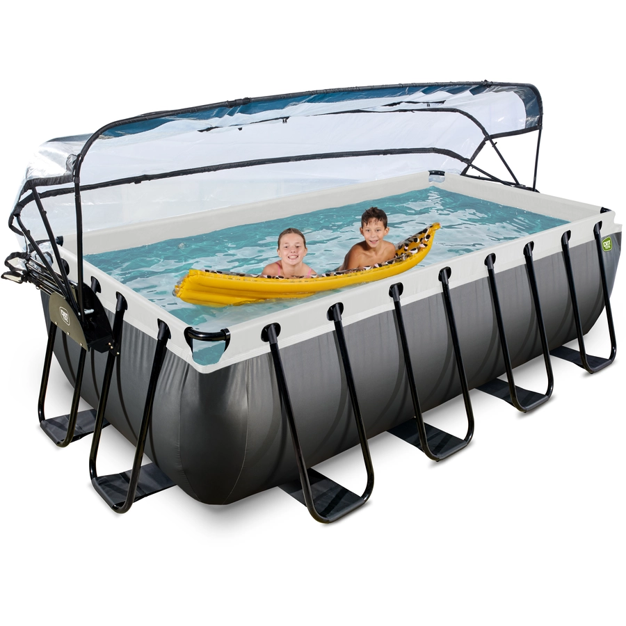 EXIT Black Leather Pool 400x200x100cm mit Sandfilterpumpe und Abdeckung - schwarz