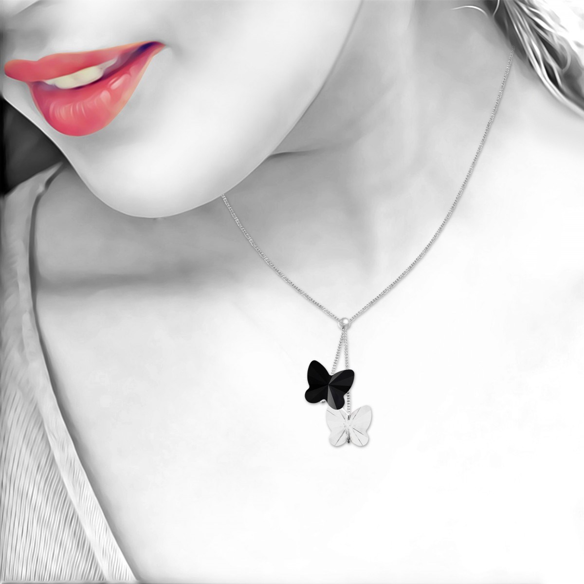 Collier papillons orné de Cristaux scintillants SC Crystal