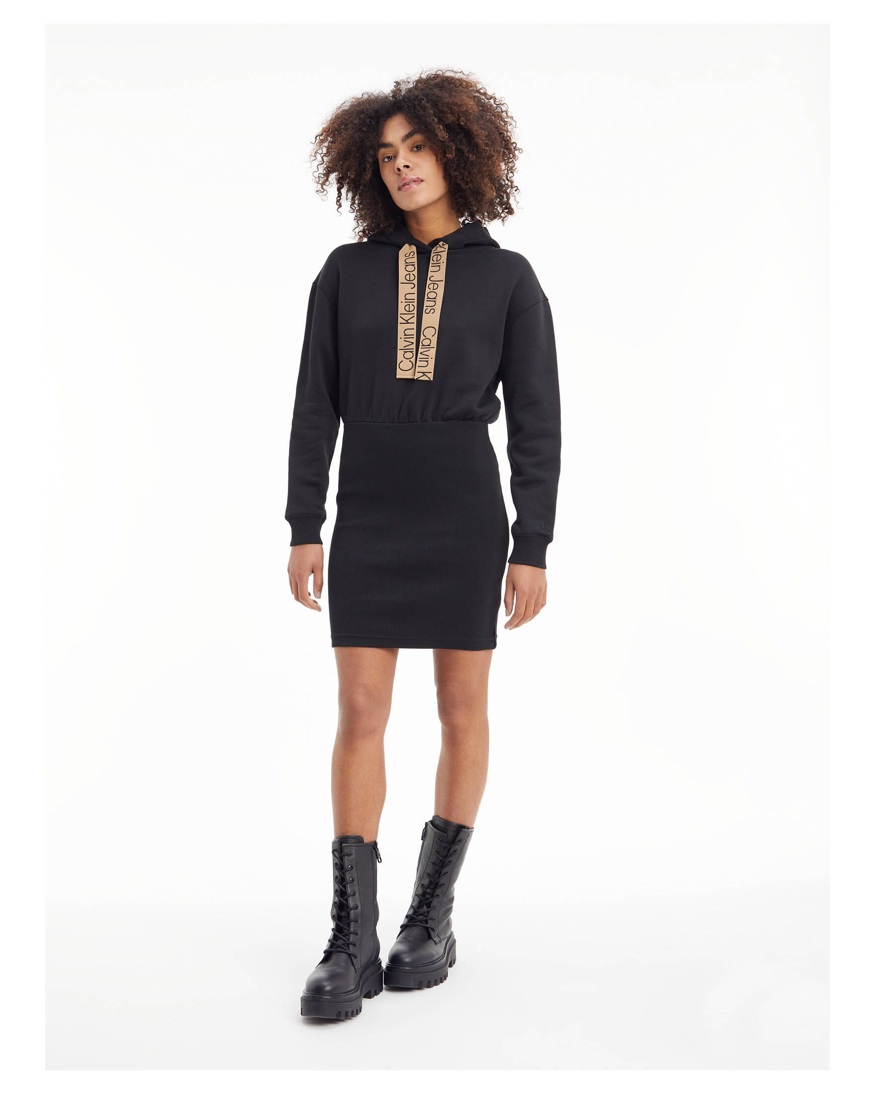 CALVIN KLEIN JEANS| Damen Sweatkleid CONTRAST DRAWCORDS HOODIE DRESS
