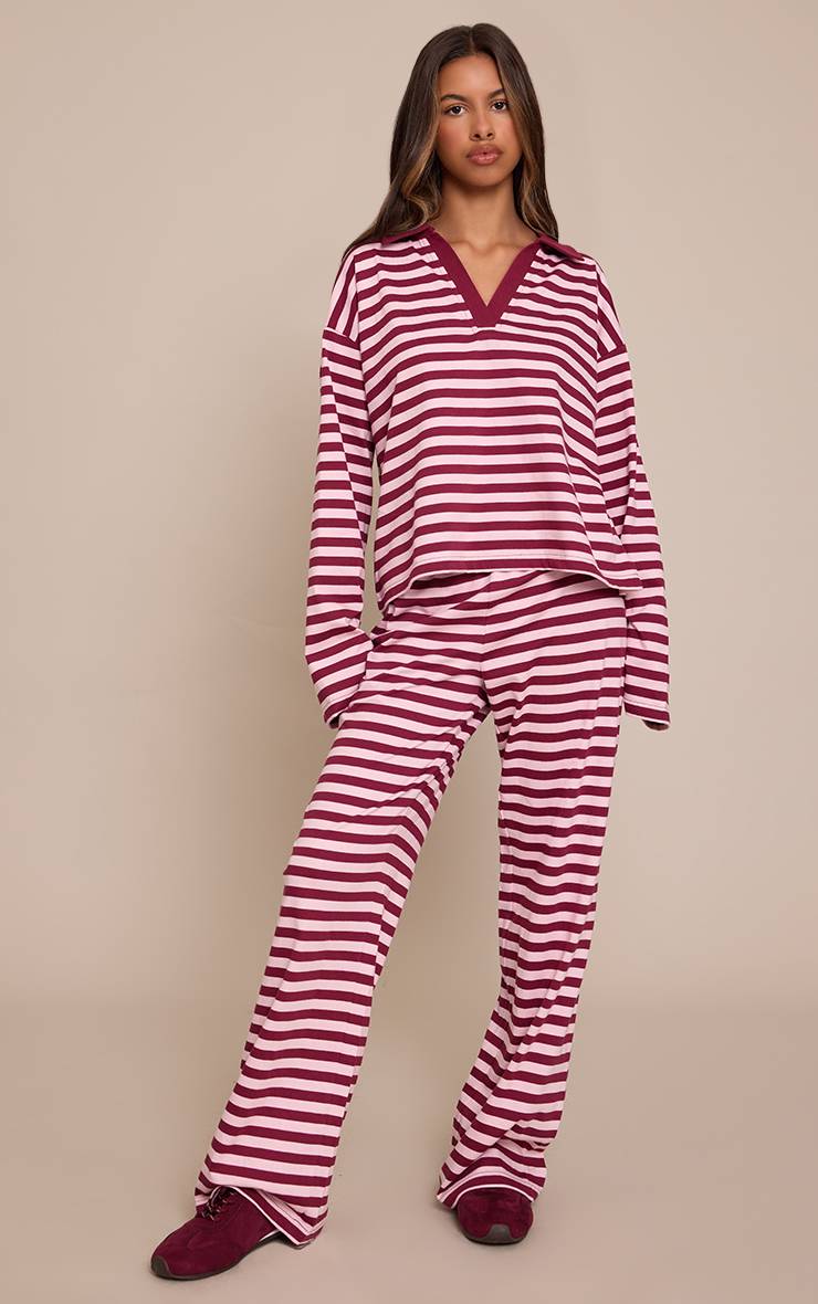 Rouge Bordeaux Pantalon Large À Rayures Petite