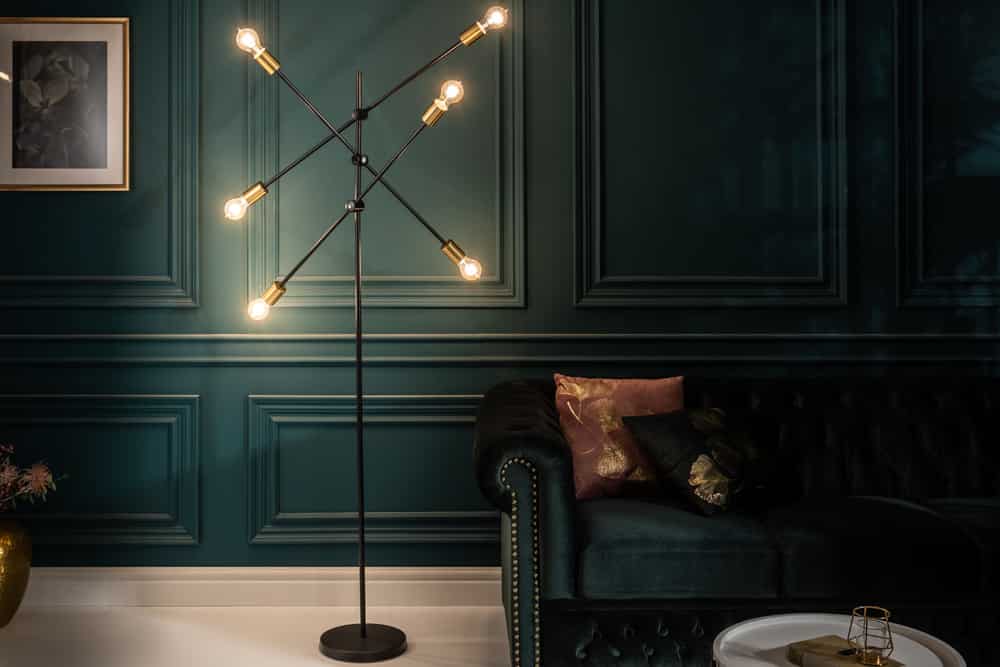 Elegante Stehlampe VARIATION 193cm schwarz gold mit sechs schwenkbaren Leuchten