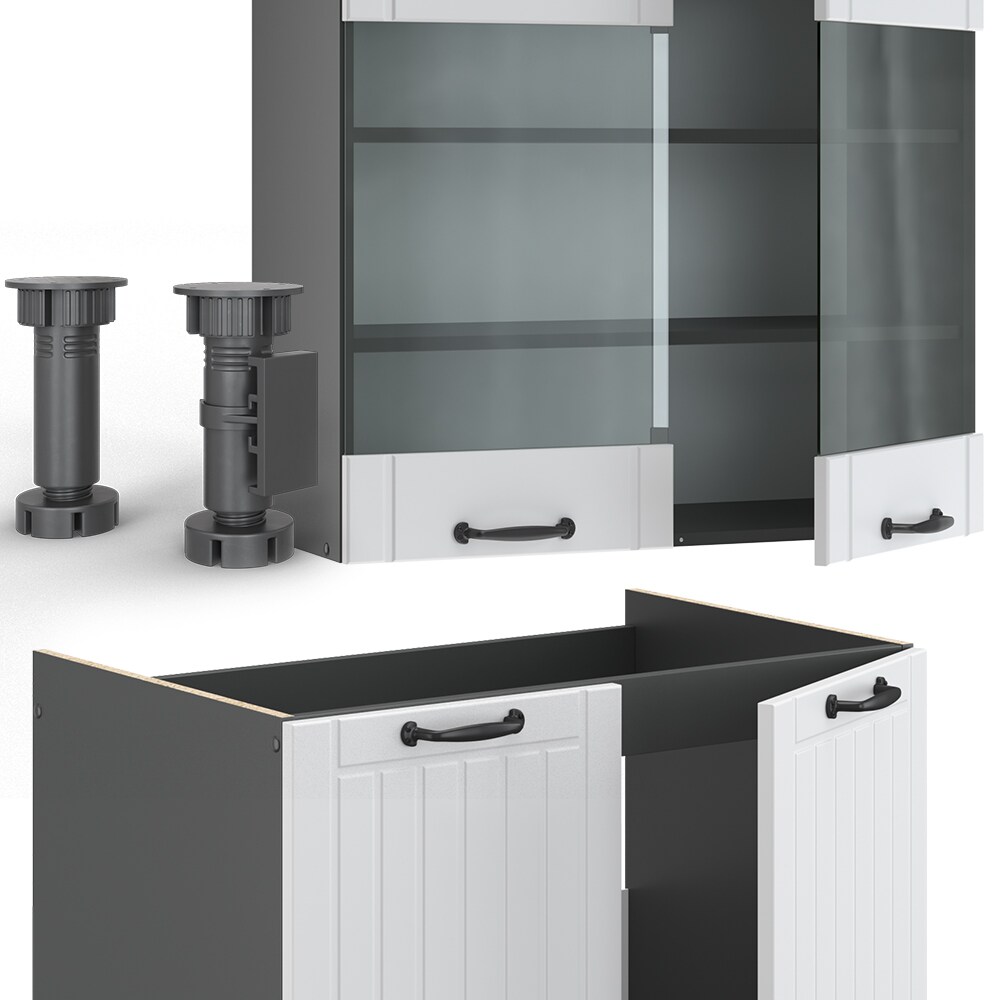 Vicco Küche Fame-Line 240 cm Küchenzeile Landhaus Küchenblock Einbau Anthrazit