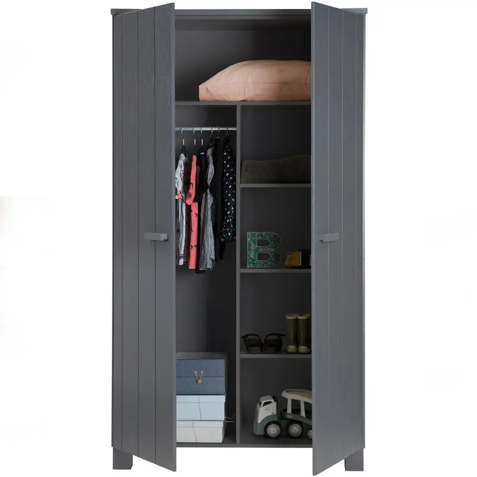 WOOOD Dennis Kast - Grenen Geborsteld - Staal Grijs - 111x202x55