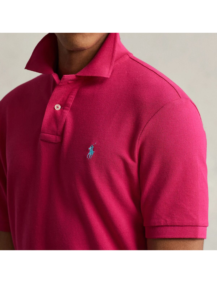 Slim Fit Pink Polo Blue Logo
