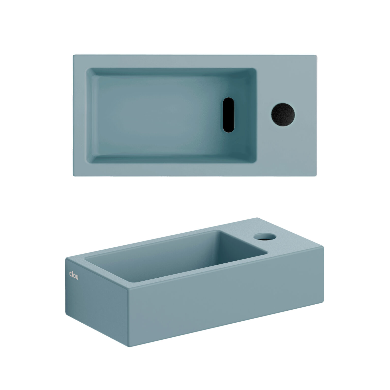 Clou Flush 3 keramische fontein 36cm met kraangat rechts blauw mat