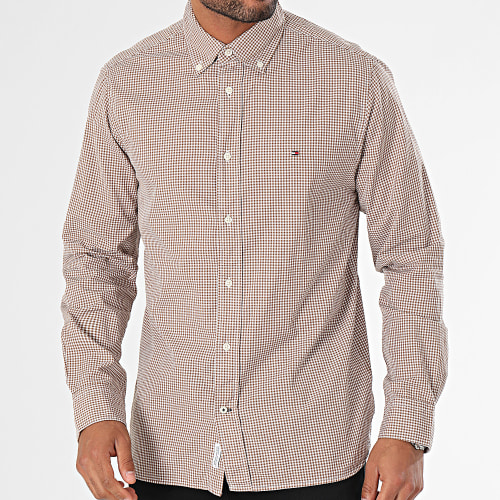 Chemise Manches Longues A Carreaux Soft Flex Gingham 2837 Camel Blanc