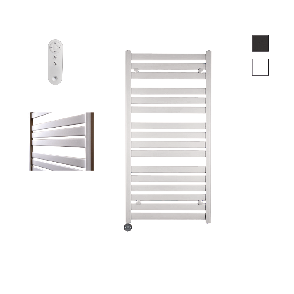 Sanicare Moda elektrische radiator 60x120cm wit mat met afstandsbediening en thermostaat zwart linksonder