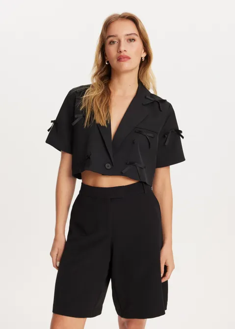 Cropped blazer met strik details zwart (ZWART)