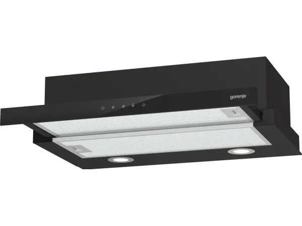 Gorenje Essential TH64E4BG - Hætte - teleskopisk - bredde: 60 cm - dybde: 30.6 cm - udtrækning og recirkulation (-) - sort