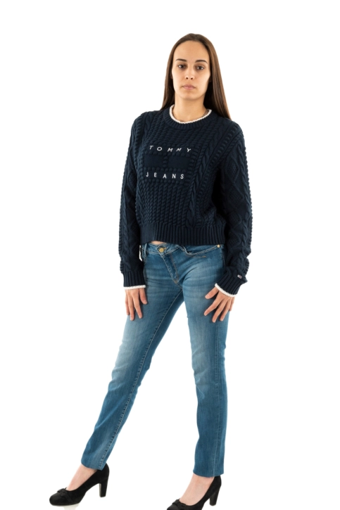 Pull hiver tommy jeans bubble cable c1g dark night navy