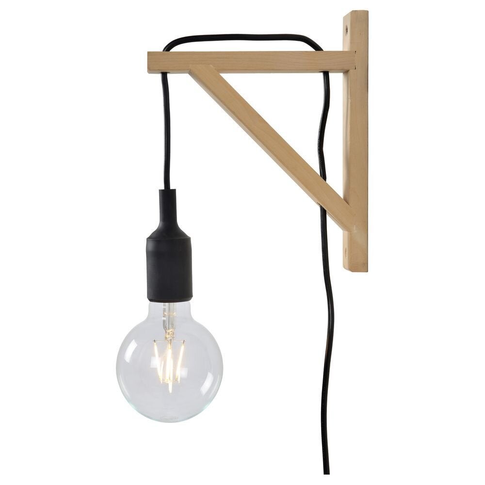 Wandlamp Fix wall, hout, met schakelaar, zwart