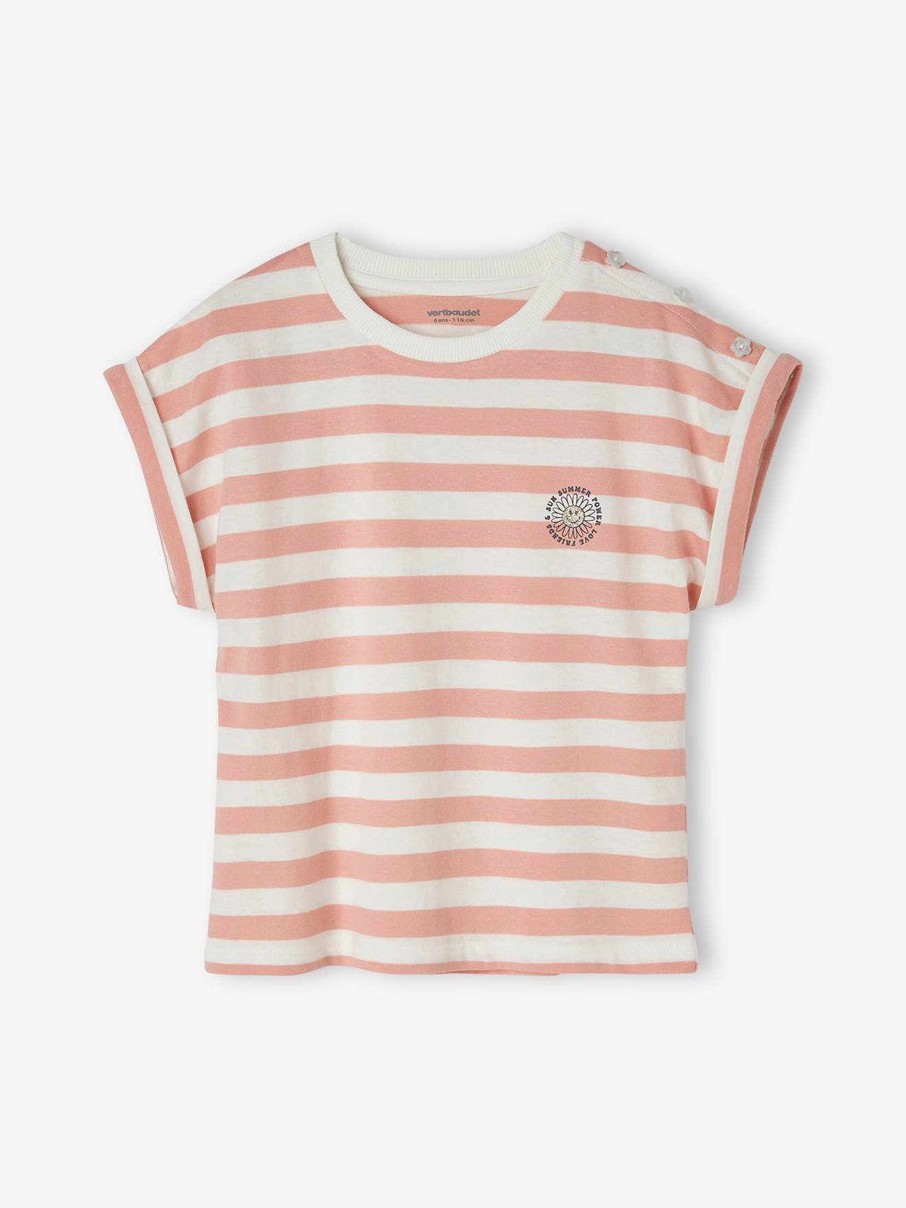 Camiseta listrada personalizável para meninas, listras rosa