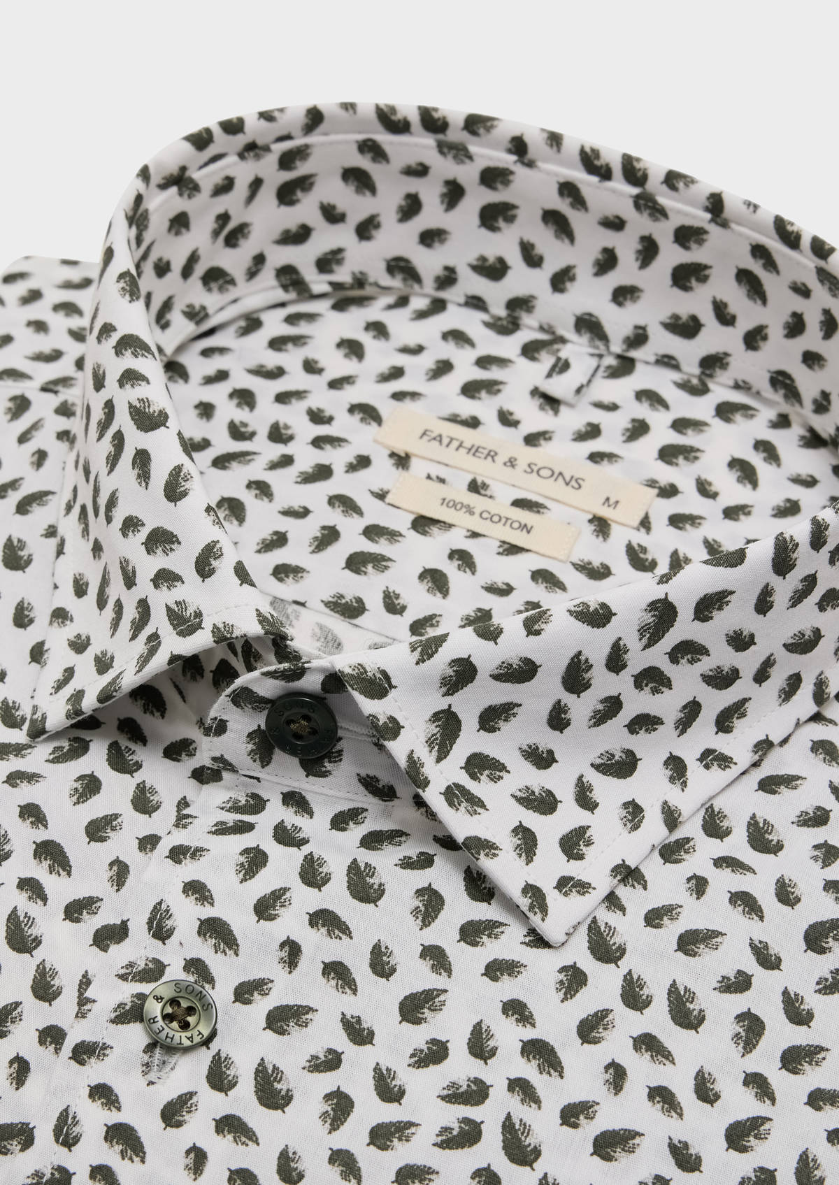 Chemise sport Slim en popeline de coton blanc à motif fleuri kaki