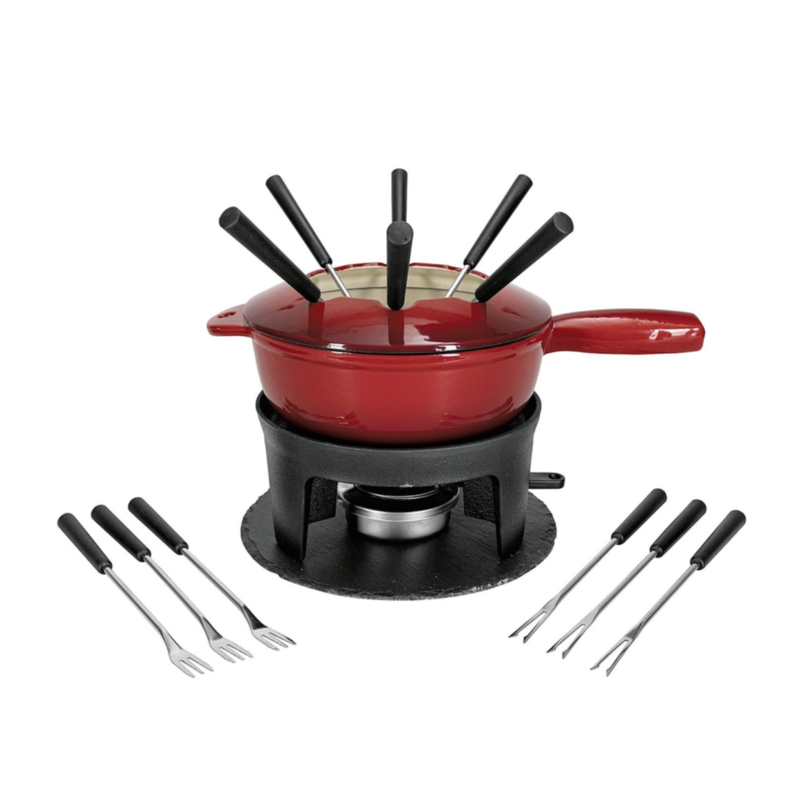 (16-tlg. Set) Ø22cm Gusseisen Käsefondue Caquelon / Fondue Chinoise Starter Kit für Fleisch   Gemüse (404433) - two in one