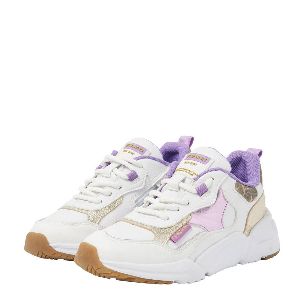 Vingino Beauchunky leren sneakers wit/paars/goud