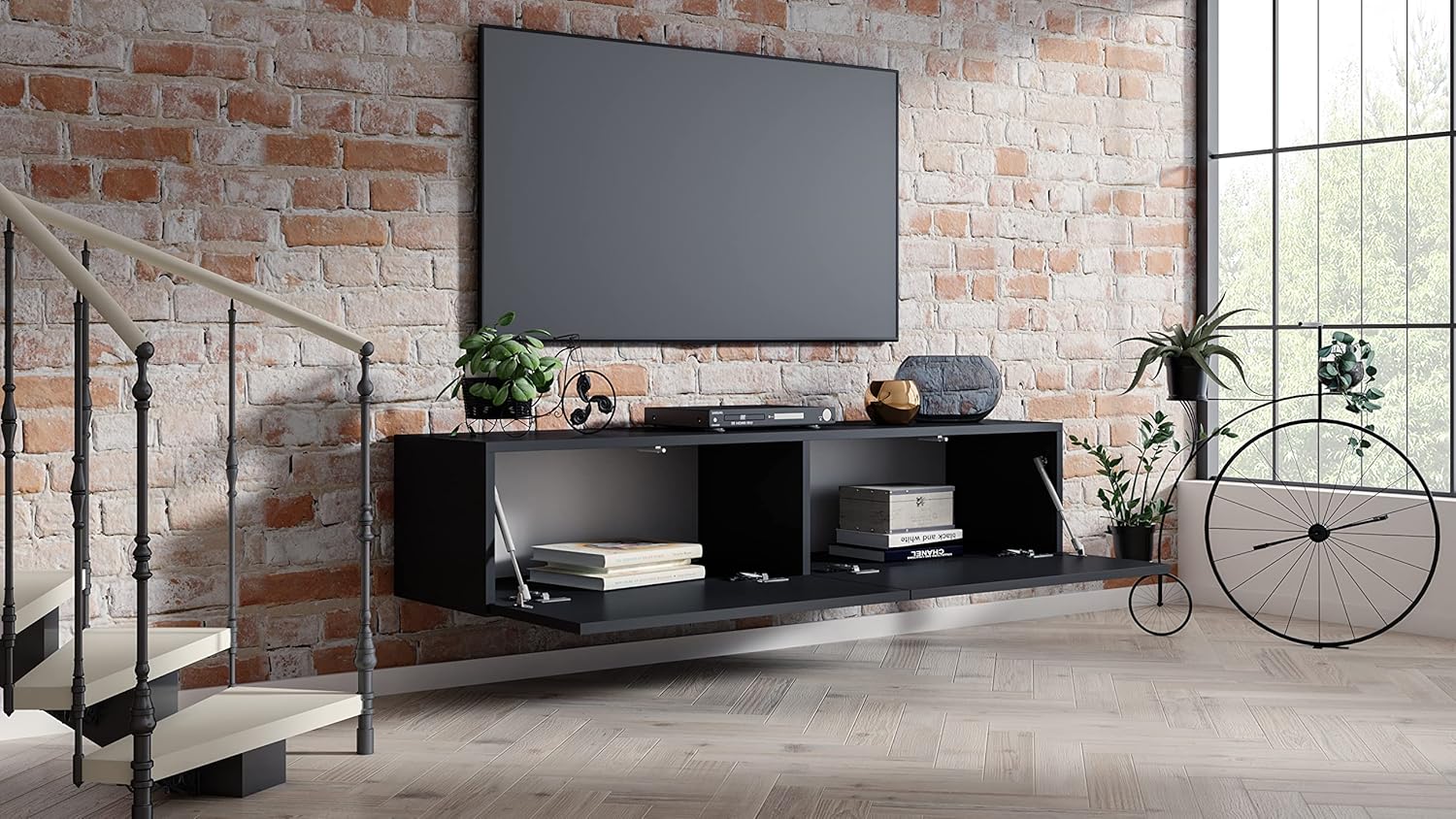 4housedesign® TV Board Lowboard Hängend | Fernsehschrank tv Sideboard Wohnzimmer | Lowboard Wohnzimmer fernsehregal tv Board Hängend tv Shrank tv 55 Zoll - TV Lowboard Schwarz Mat 120cm