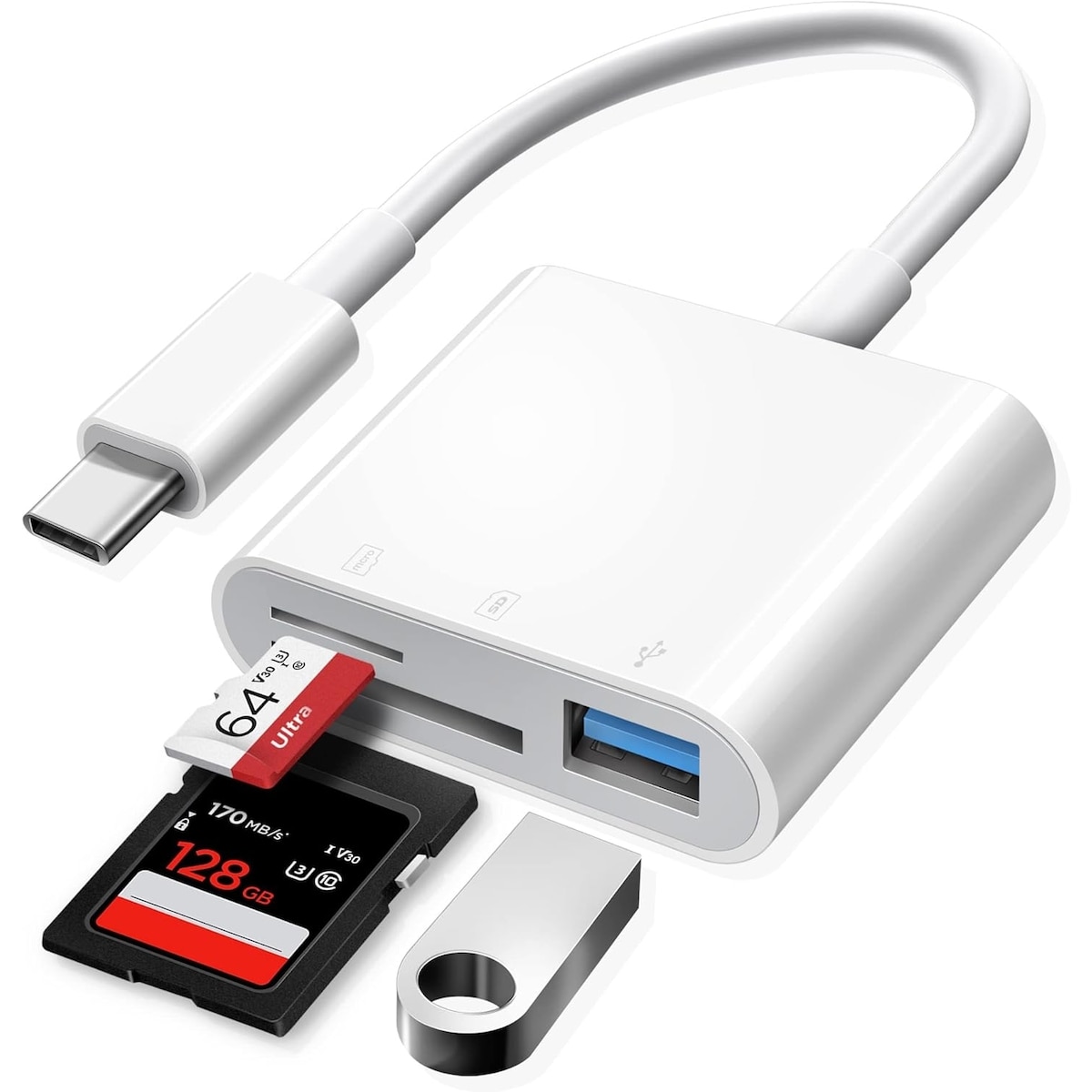 NÖRDIC USB-C kortleser 2 spor SD, MicroSD, 1xUSB-A 3.0 UHS-I