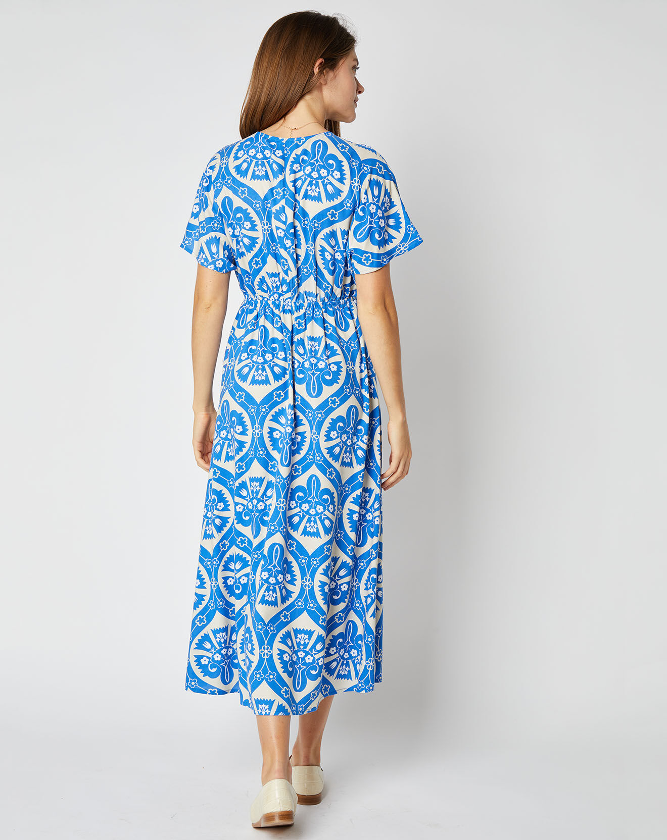An'ge Robe mi-longue Camille cache-cœur bleu/écru