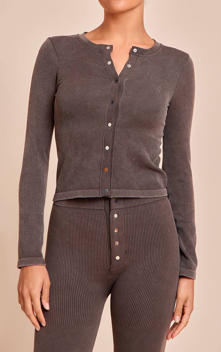 Chocolat Legging Évasé Côtelé Ajusté À Détails Boutons Petite