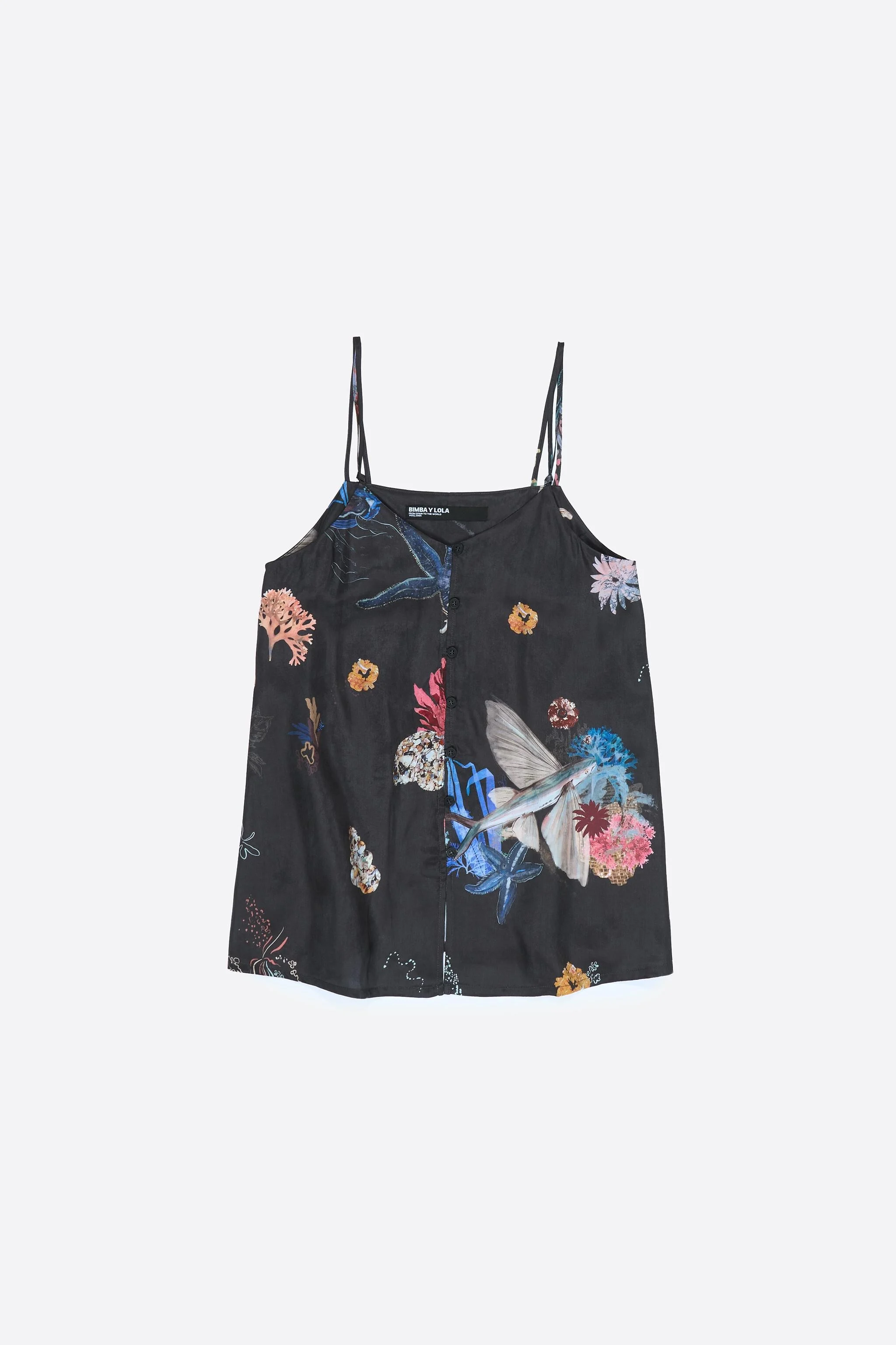 Top de alças fluidas em antracite cor de fundo de mar