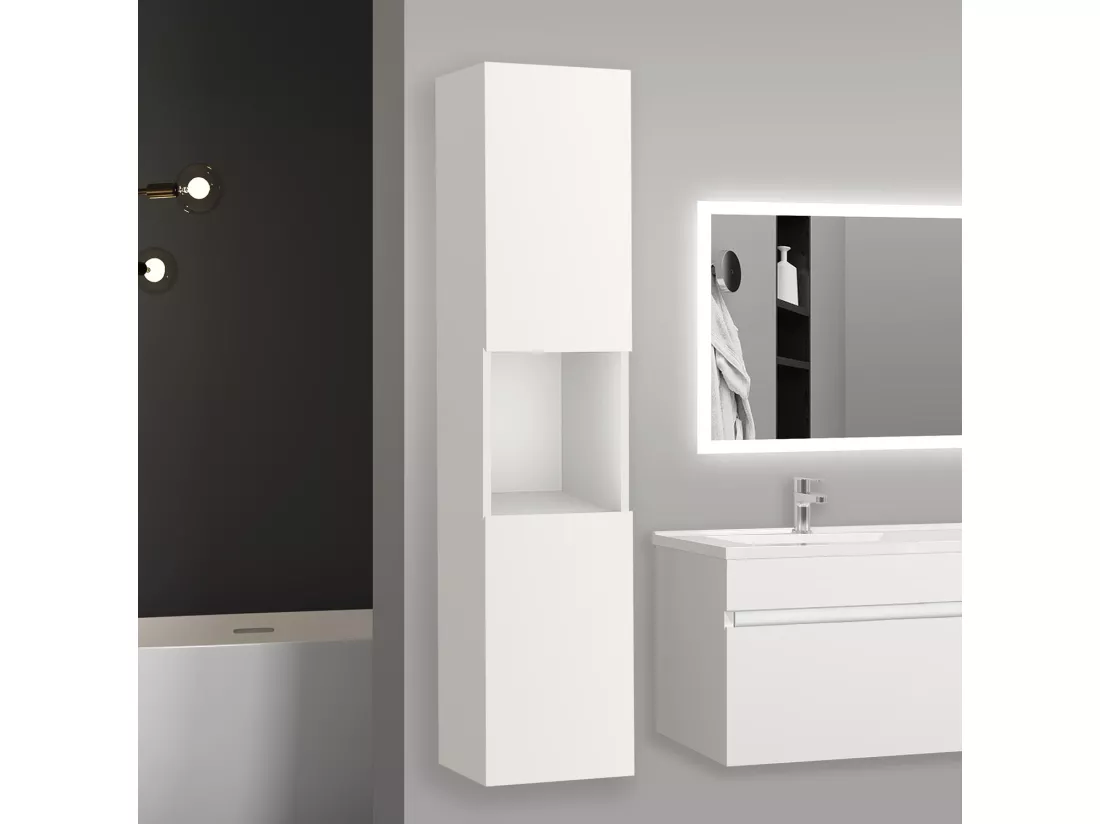 Meuble salle de bain blanc meuble colonne salle de bain à suspendre 30x30x131.5(L*W*H)cm