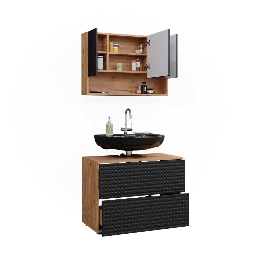 Vicco Badmöbel-Set Irma Eiche Anthrazit 2-teilig Spiegelschrank Waschbeckenschrank 80 cm