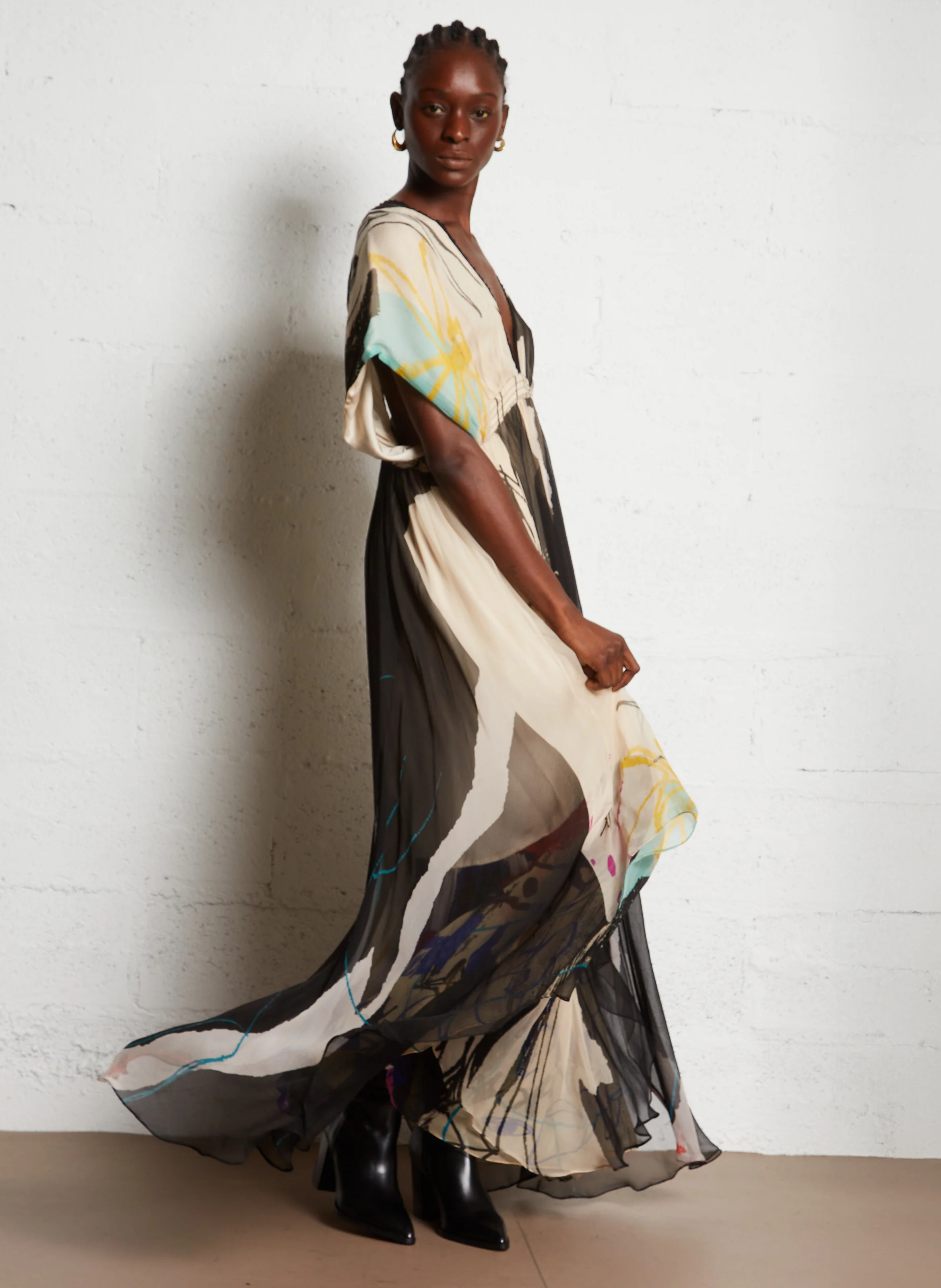 MICASSO - Robe longue imprimée fluide | Multicolore