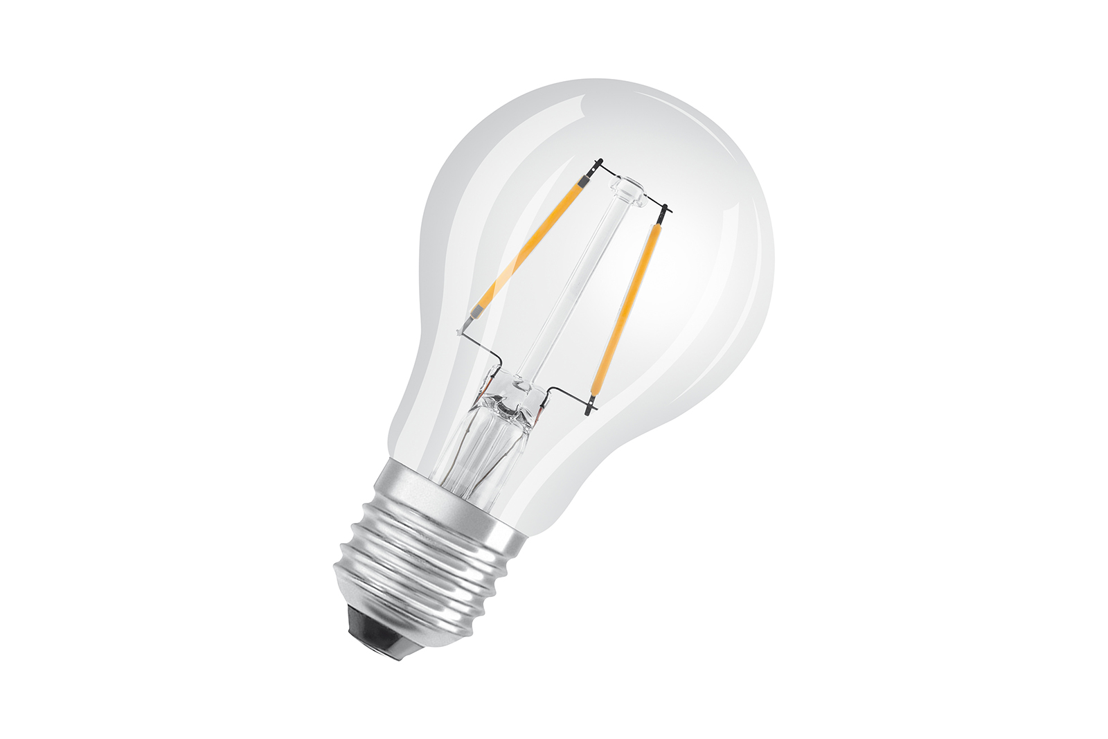 Normal LED-lyspære E27 Klart glass med E27-sokkel og varmhvitt lys. Ikke dimbar.