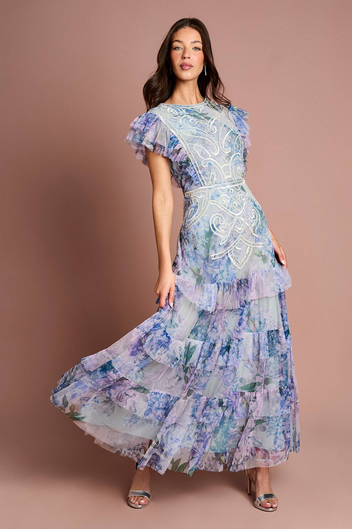 Coast Robe Longue En Mesh Imprimé À Sequins